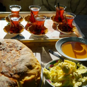 Breakfast, with Tea, Bread, Butter, Honey and Cheese - Rize