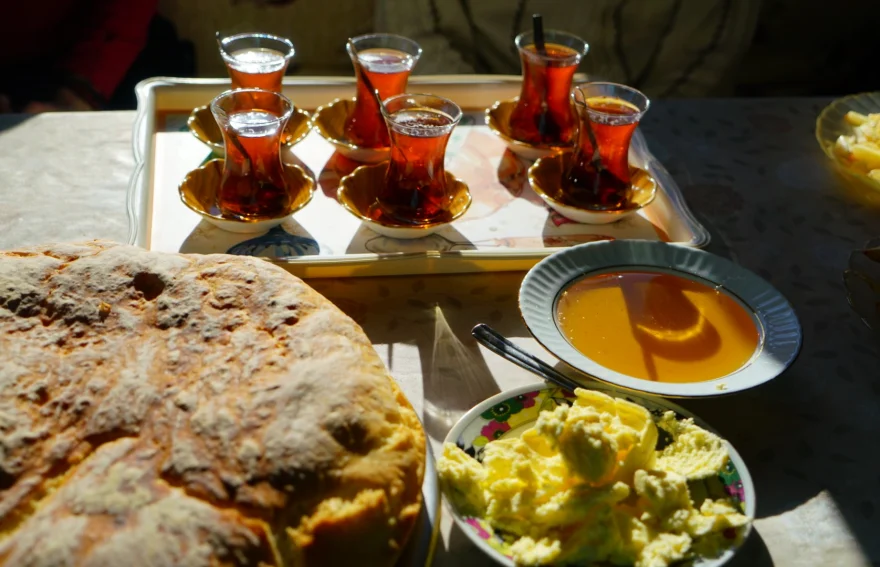Breakfast, with Tea, Bread, Butter, Honey and Cheese - Rize