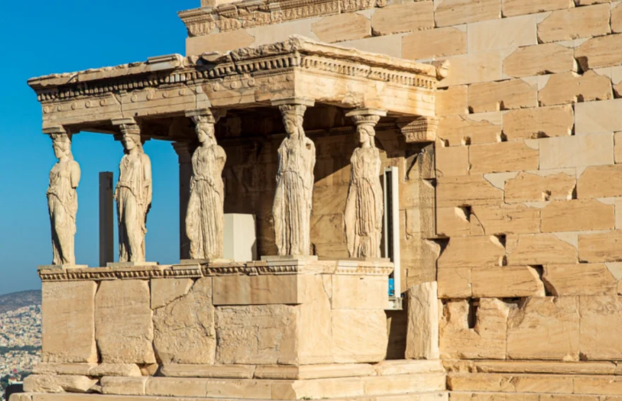 Porch of the Caryatids on the Erechtheion in Athens Acropolis